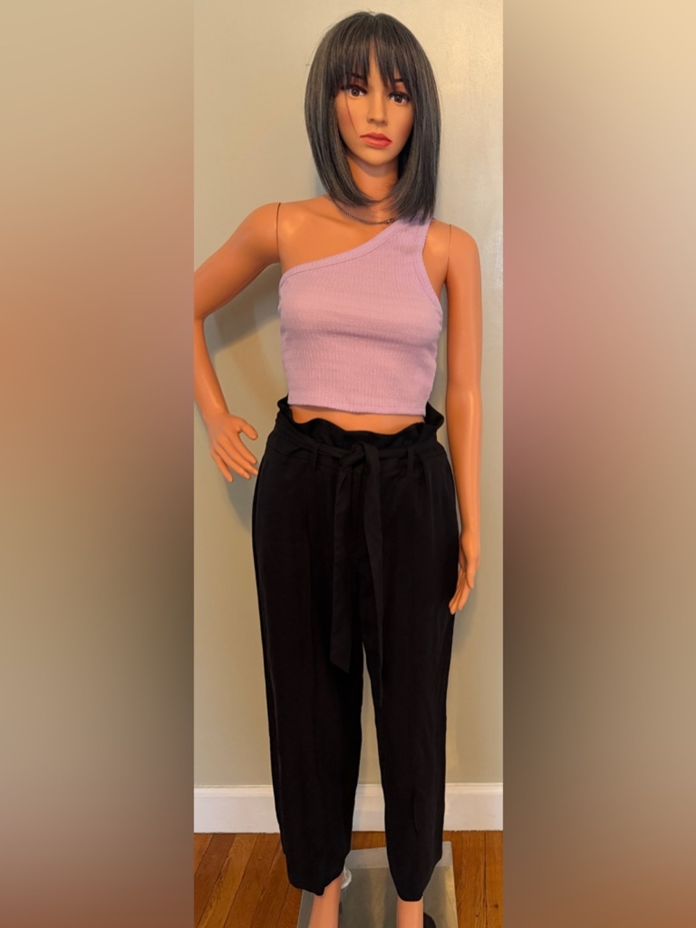 Black High-Waist Tie-Waist Trousers - Picture 3 of 6